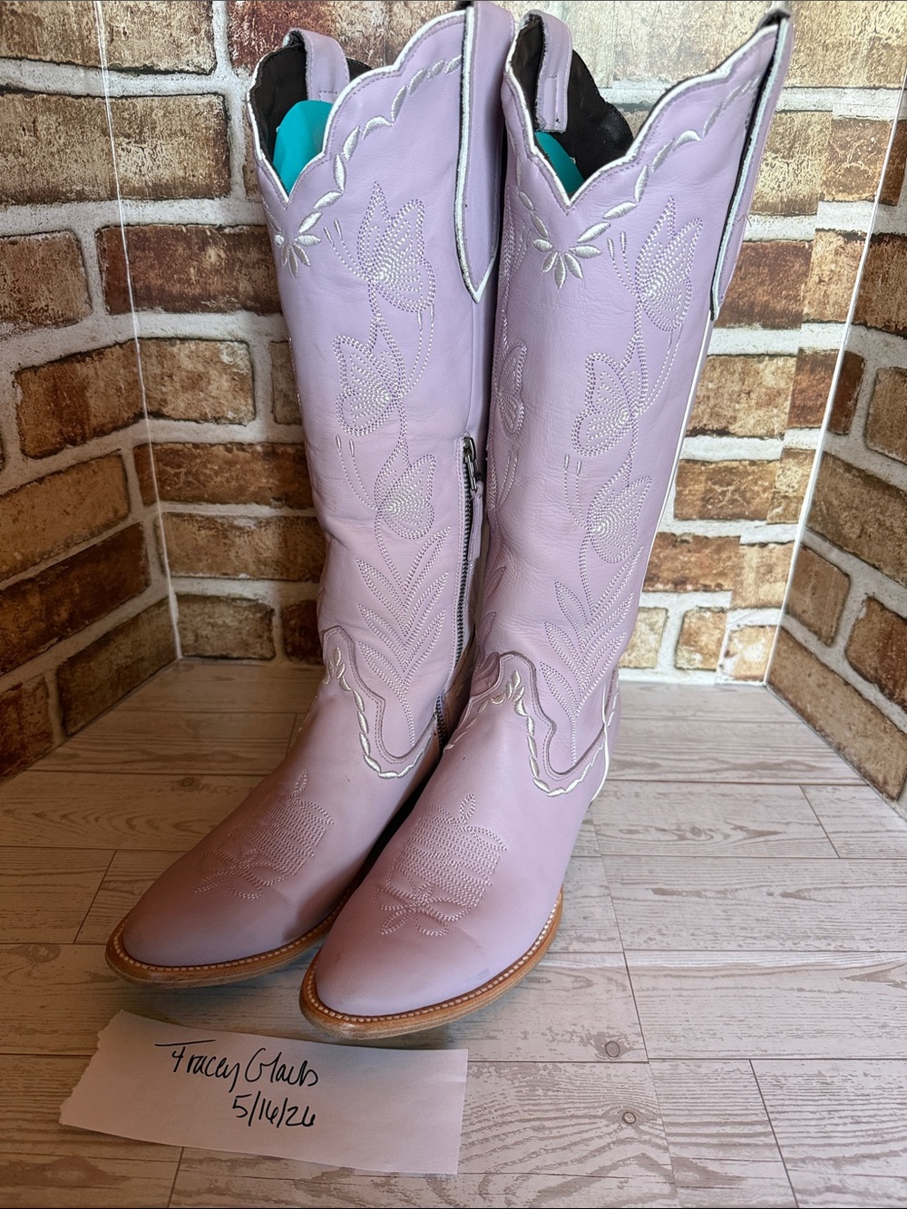 Lavender Embroidered Knee-High Heeled Boots Lane sweet memories